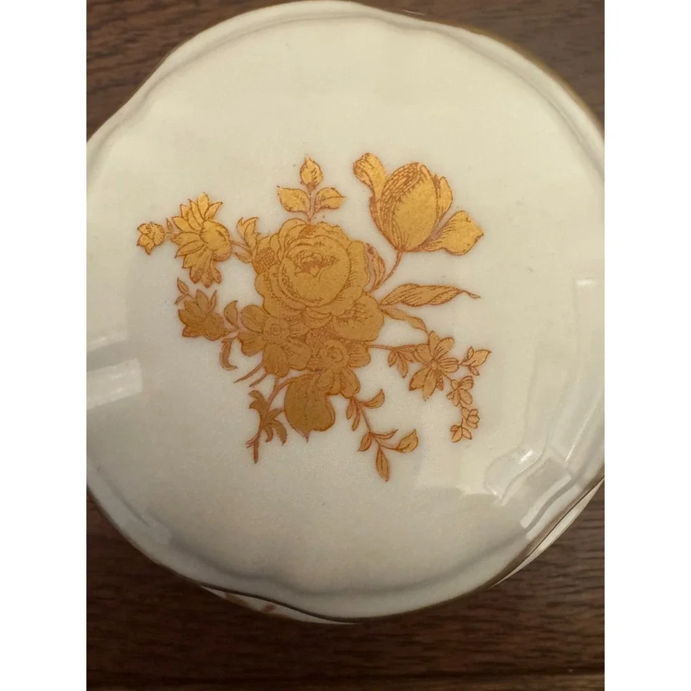 Vintage Limoges France Porcelain Gold Rose Floral Dresser Trinket Box 3